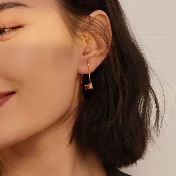 18K Gold Plated Lock Hoop Earrings - Picture 4 of 11